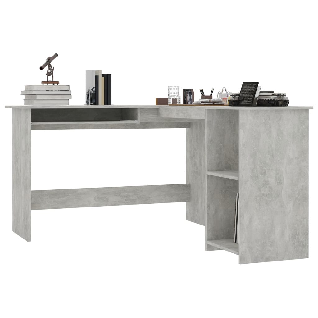 vidaXL L-Shaped Corner Desk Concrete Grey 120x140x75 cm Engineered Wood
