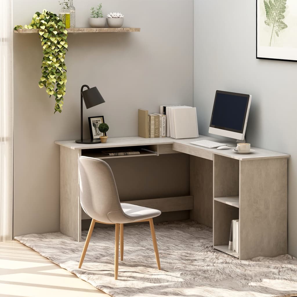 vidaXL L-Shaped Corner Desk Concrete Grey 120x140x75 cm Engineered Wood