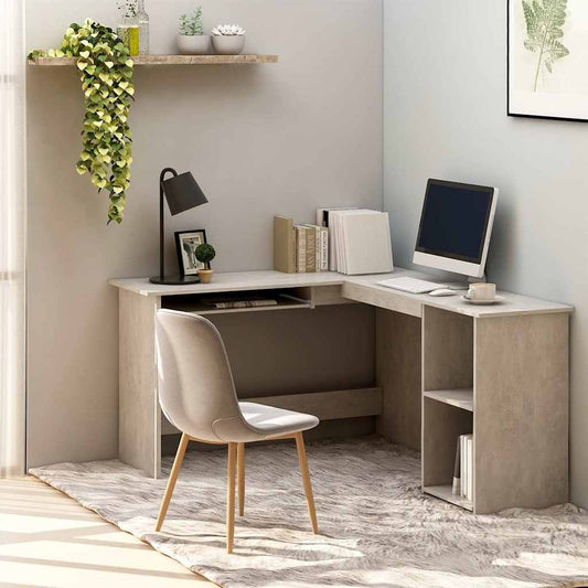 vidaXL L-Shaped Corner Desk Concrete Grey 120x140x75cm Engineered Wood