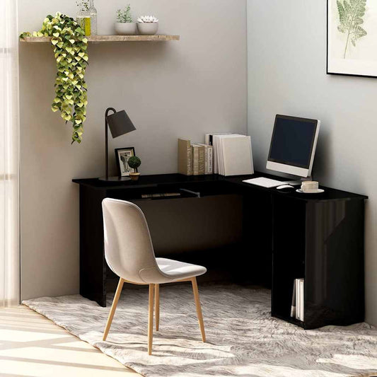 vidaXL L-Shaped Corner Desk High Gloss Black 120x140x75 cm