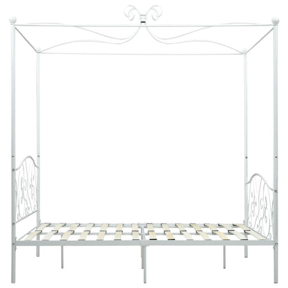 vidaXL Canopy Bed Frame without Mattress White Metal 120x200 cm