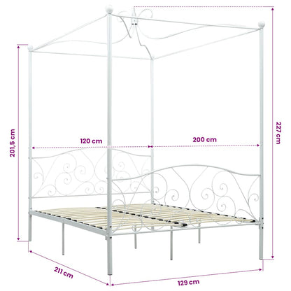vidaXL Canopy Bed Frame without Mattress White Metal 120x200 cm