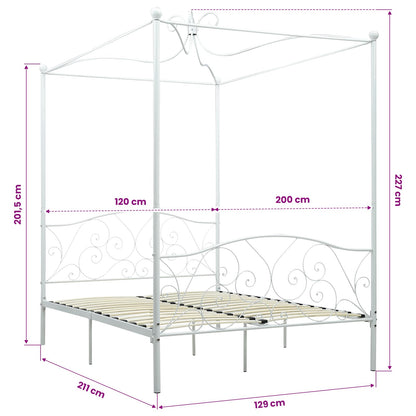 vidaXL Canopy Bed Frame without Mattress White Metal 120x200 cm