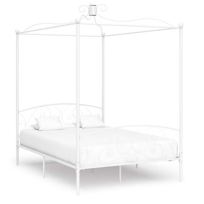 vidaXL Bed Frame | White | Metal | Double | Decorative Inlays | Bed Frame