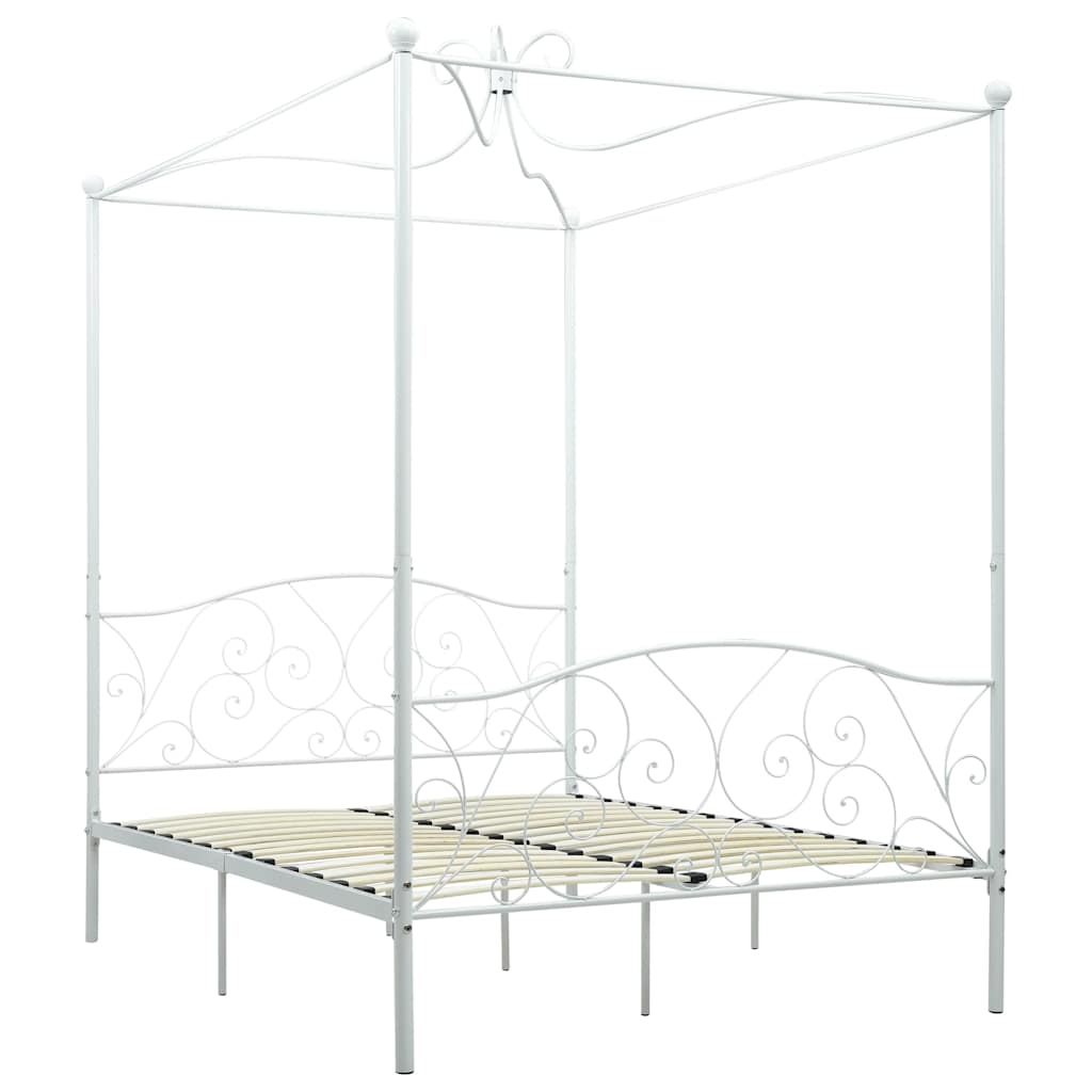 vidaXL Bed Frame | White | Metal | Double | Decorative Inlays | Bed Frame