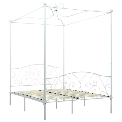 vidaXL Bed Frame | White | Metal | Double | Decorative Inlays | Bed Frame