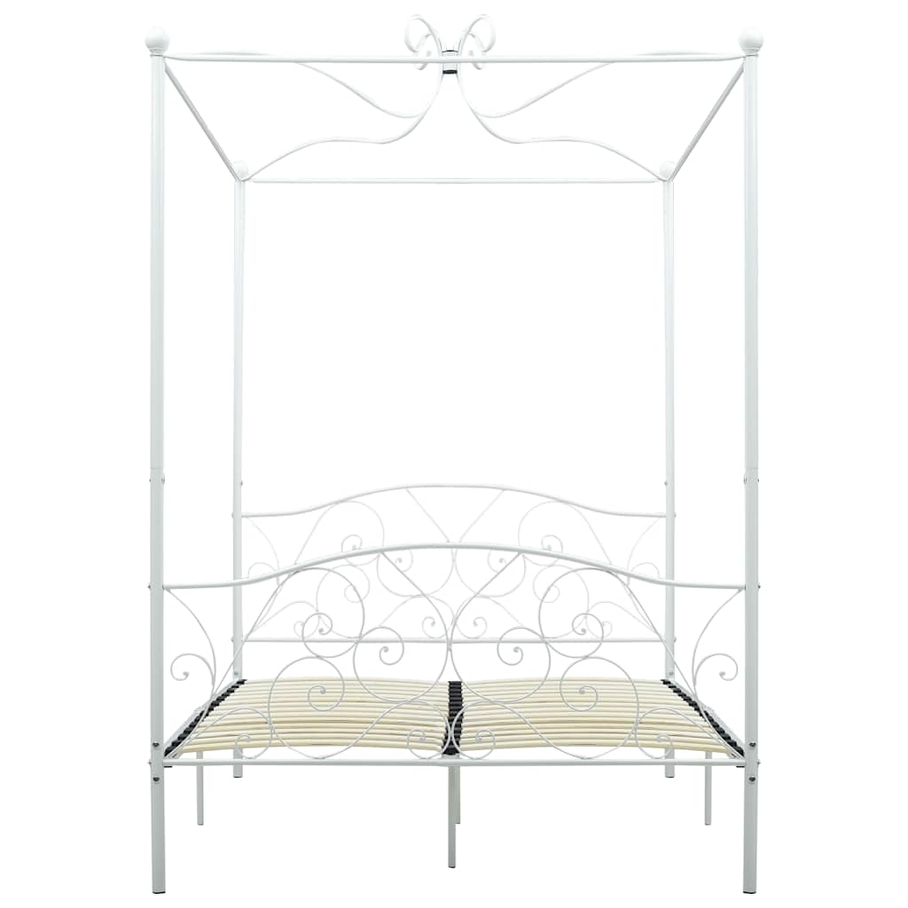 vidaXL Bed Frame | White | Metal | Double | Decorative Inlays | Bed Frame