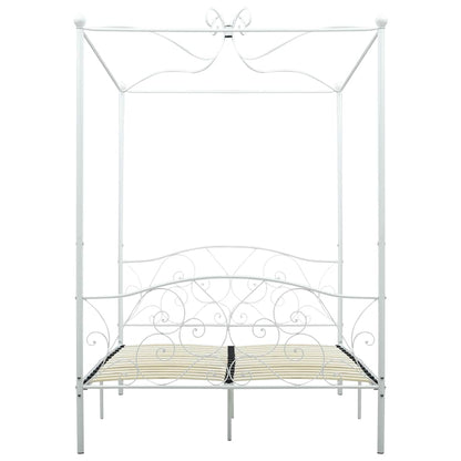 vidaXL Bed Frame | White | Metal | Double | Decorative Inlays | Bed Frame