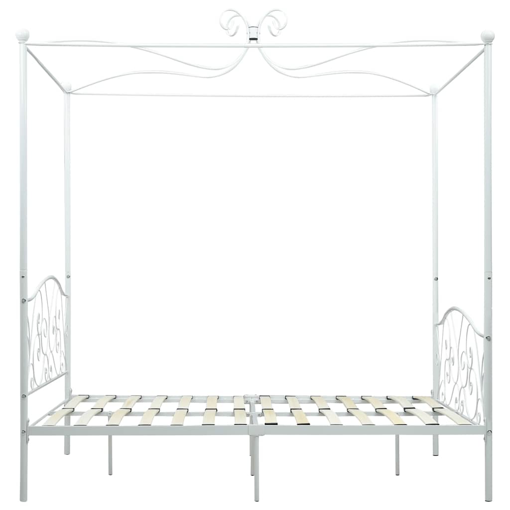 vidaXL Bed Frame | White | Metal | Double | Decorative Inlays | Bed Frame