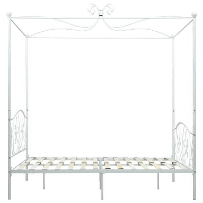 vidaXL Bed Frame | White | Metal | Double | Decorative Inlays | Bed Frame