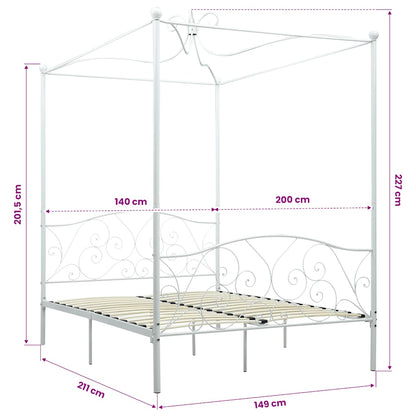 vidaXL Bed Frame | White | Metal | Double | Decorative Inlays | Bed Frame