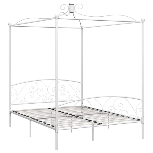 vidaXL Bed Frame without Mattress with Canopy White 160x200 cm Metal