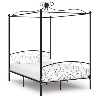 vidaXL Canopy Bed Frame without Mattress Black Metal 120x200 cm