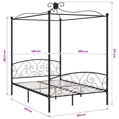 vidaXL Canopy Bed Frame without Mattress Black Metal 120x200 cm