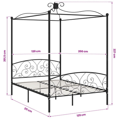 vidaXL Canopy Bed Frame without Mattress Black Metal 120x200 cm