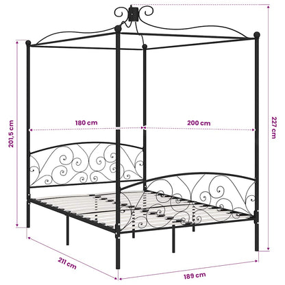 284479 vidaXL Canopy Bed Frame without Mattress Black Metal 180x200 cm Super King