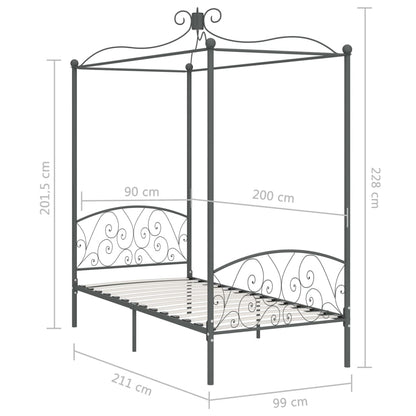 vidaXL Bed Frame | Grey | Metal | 90x200 cm | Classic/Traditional | Bed Frame