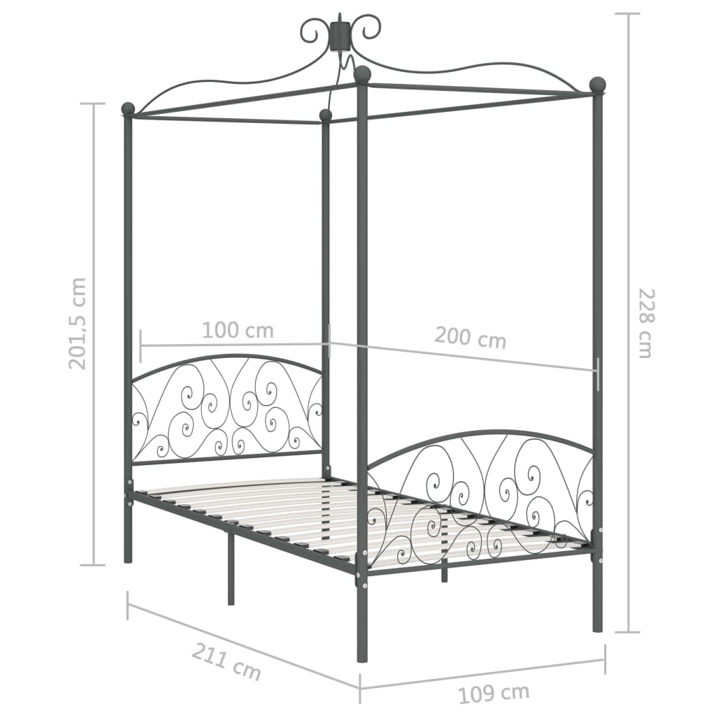 vidaXL Bed Frame | Grey | Metal, Plywood | Single | Bed Frame | Rectangular