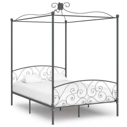 284483 vidaXL Canopy Bed Frame without Mattress Grey Metal 140x200 cm
