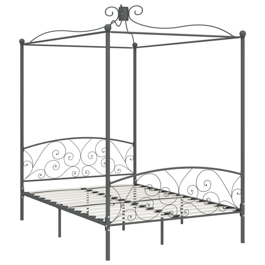 284483 vidaXL Canopy Bed Frame without Mattress Grey Metal 140x200 cm