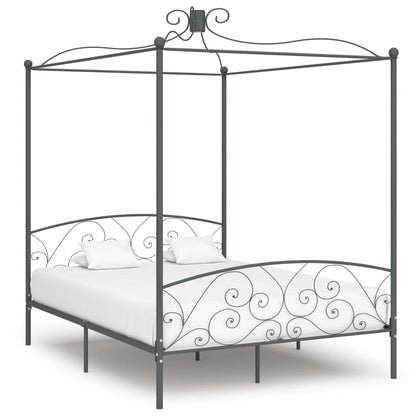 284484 vidaXL Canopy Bed Frame without Mattress Grey Metal 160x200 cm