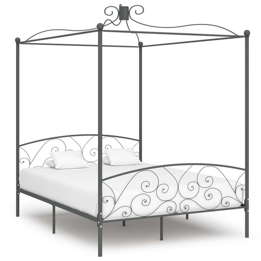 284484 vidaXL Canopy Bed Frame without Mattress Grey Metal 160x200 cm