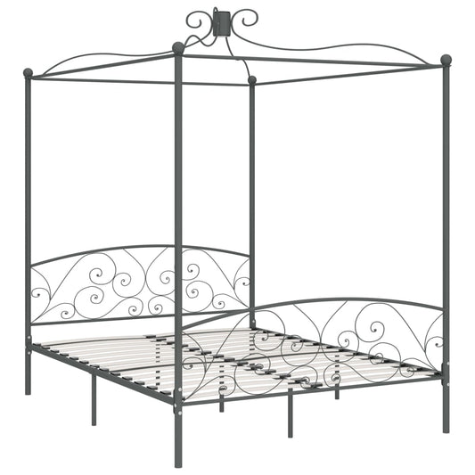 284484 vidaXL Canopy Bed Frame without Mattress Grey Metal 160x200 cm
