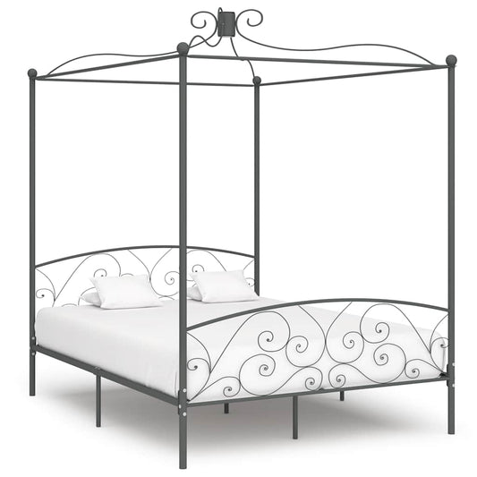 284485 vidaXL Canopy Bed Frame without Mattress Grey Metal 180x200 cm Super King