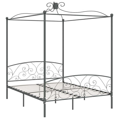 284485 vidaXL Canopy Bed Frame without Mattress Grey Metal 180x200 cm Super King