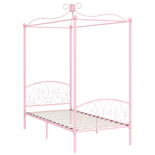 284486 vidaXL Canopy Bed Frame without Mattress Pink Metal 90x200 cm
