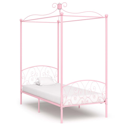 284487 vidaXL Canopy Bed Frame without Mattress Pink Metal 100x200 cm