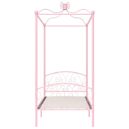 284487 vidaXL Canopy Bed Frame without Mattress Pink Metal 100x200 cm