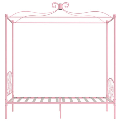 284487 vidaXL Canopy Bed Frame without Mattress Pink Metal 100x200 cm