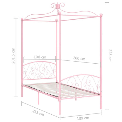 284487 vidaXL Canopy Bed Frame without Mattress Pink Metal 100x200 cm