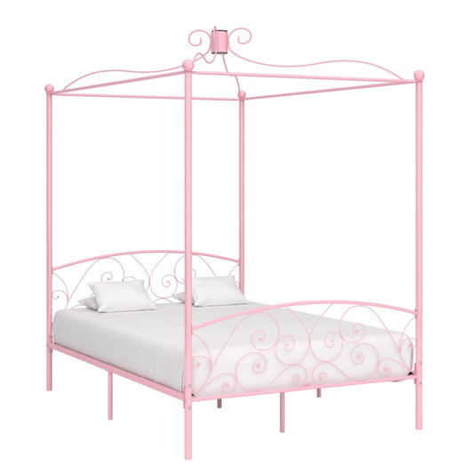 284488 vidaXL Canopy Bed Frame without Mattress Pink Metal 120x200 cm