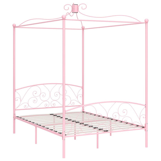 284488 vidaXL Canopy Bed Frame without Mattress Pink Metal 120x200 cm