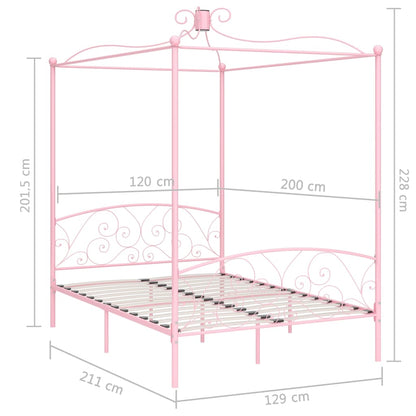 284488 vidaXL Canopy Bed Frame without Mattress Pink Metal 120x200 cm