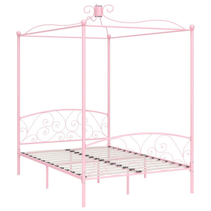 284489 vidaXL Canopy Bed Frame without Mattress Pink Metal 140x200 cm