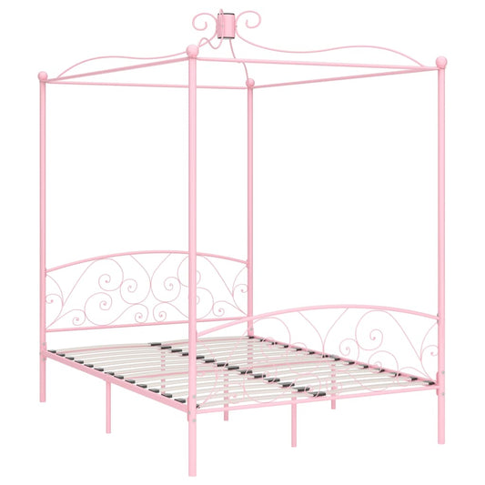 284489 vidaXL Canopy Bed Frame without Mattress Pink Metal 140x200 cm