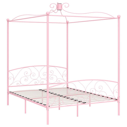 284490 vidaXL Canopy Bed Frame without Mattress Pink Metal 160x200 cm