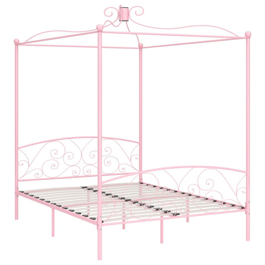 284491 vidaXL Canopy Bed Frame without Mattress Pink Metal 180x200 cm Super King