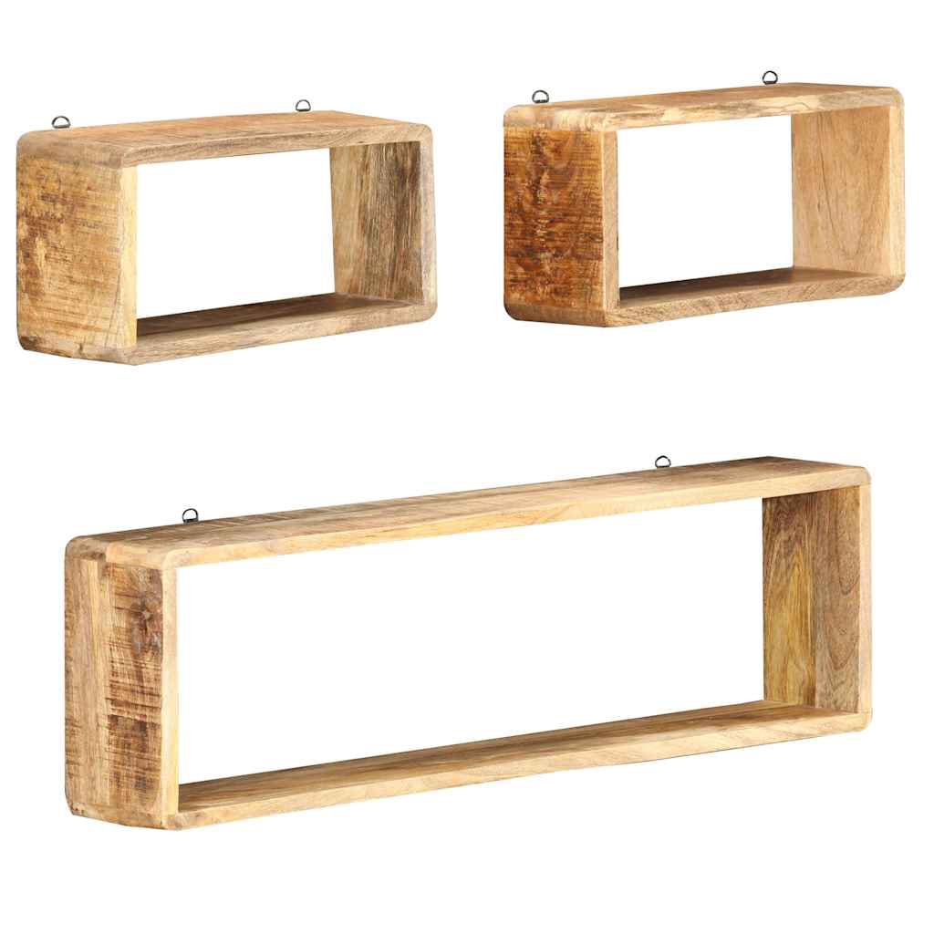 285844 vidaXL 3 Piece Wall Cube Shelf Set Soild Mango Wood
