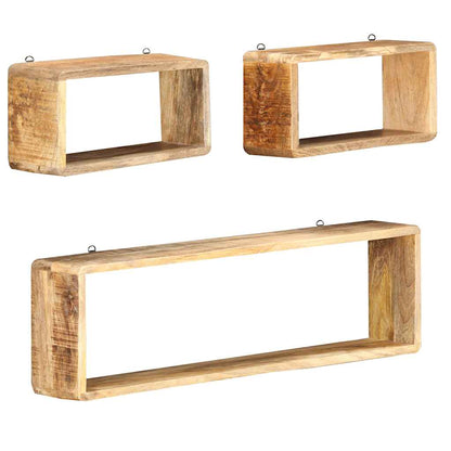 285844 vidaXL 3 Piece Wall Cube Shelf Set Soild Mango Wood