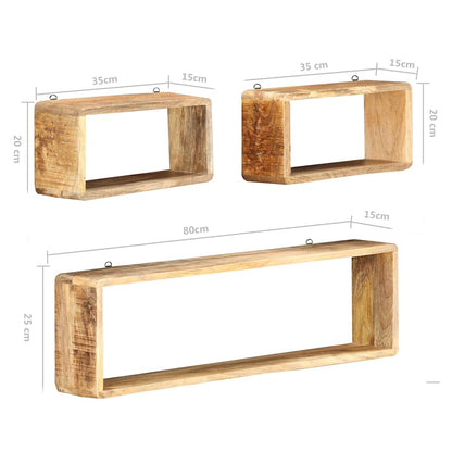 285844 vidaXL 3 Piece Wall Cube Shelf Set Soild Mango Wood