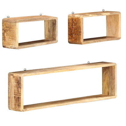 285844 vidaXL 3 Piece Wall Cube Shelf Set Soild Mango Wood