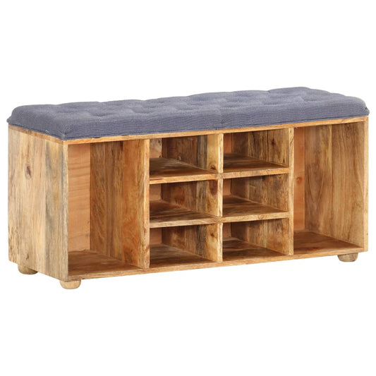 vidaXL Hall Bench | Natural wood, Grey | Solid mango wood, 100% polyester fabric