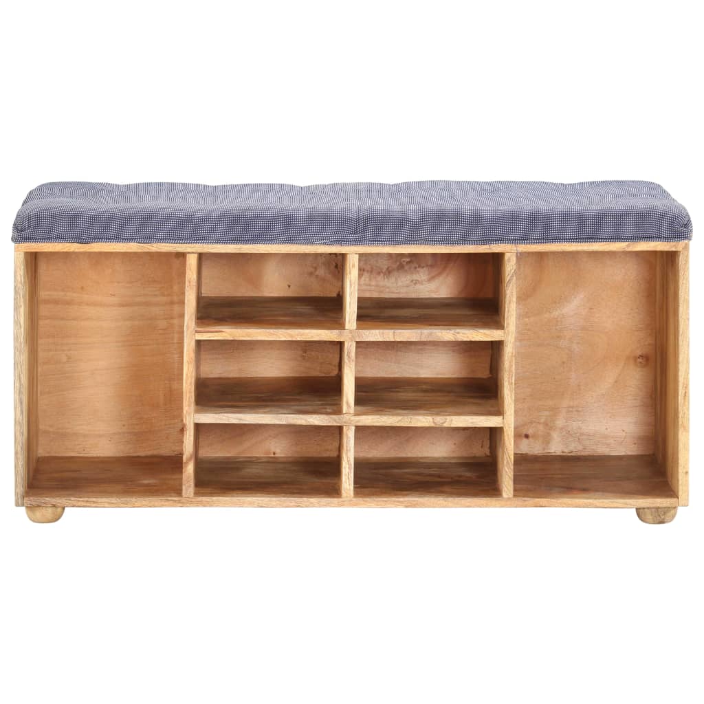 vidaXL Hall Bench | Natural wood, Grey | Solid mango wood, 100% polyester fabric