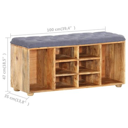 vidaXL Hall Bench | Natural wood, Grey | Solid mango wood, 100% polyester fabric