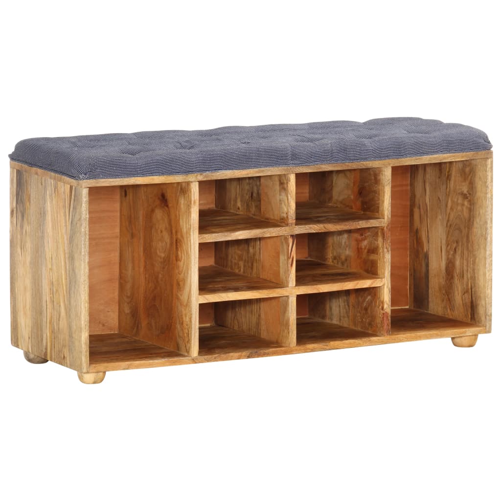 vidaXL Hall Bench | Natural wood, Grey | Solid mango wood, 100% polyester fabric