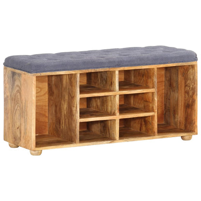 vidaXL Hall Bench | Natural wood, Grey | Solid mango wood, 100% polyester fabric